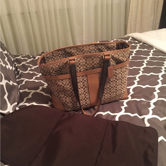 COACH baby bag tote. Signature canvas and leather. 14.5 wide X 12 x 5 in. - Picture 2 of 5